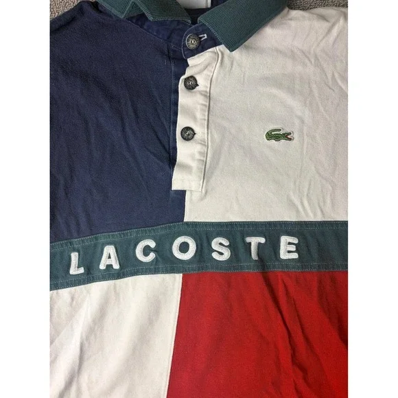 Vintage 90's Lacoste Polo Rugby Shirt Men L Spell Out Multicolor France Made